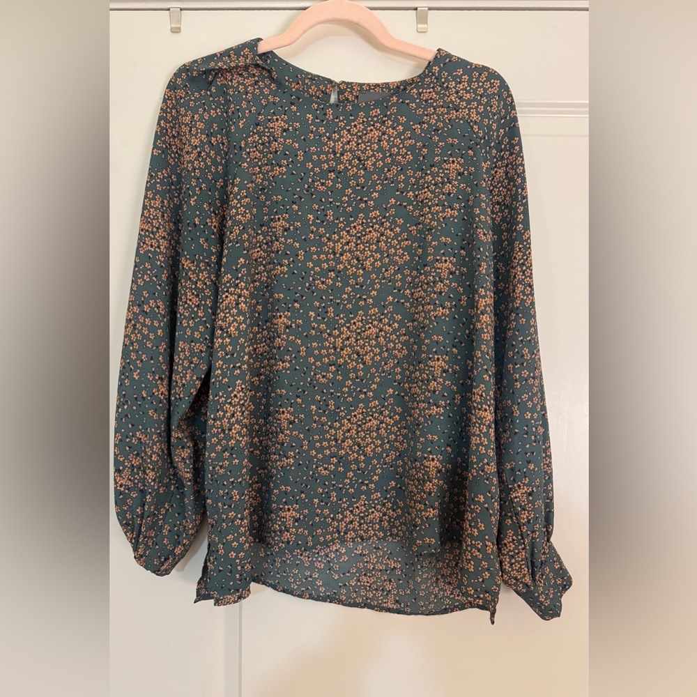 Elegant Floral Women's Blouse - Teal and Peach